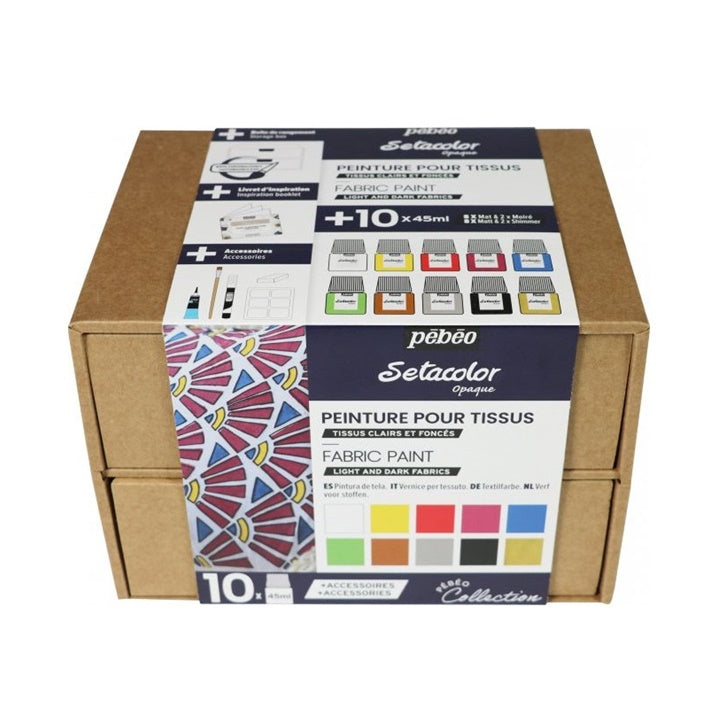 Set farieb Pebeo na svetlý a tmavý textil Setacolor Opaque / 10x45 ml