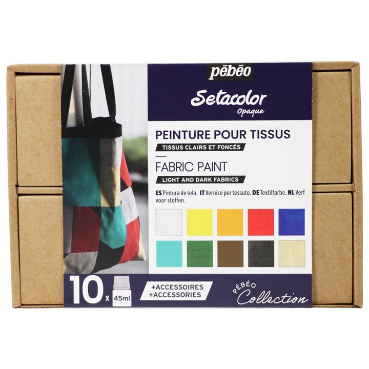 Set farieb Pebeo na svetlý a tmavý textil Setacolor Opaque / 10x45 ml