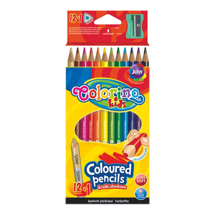 Trojhranné farbičky Colorino so strúhadlom 12 ks