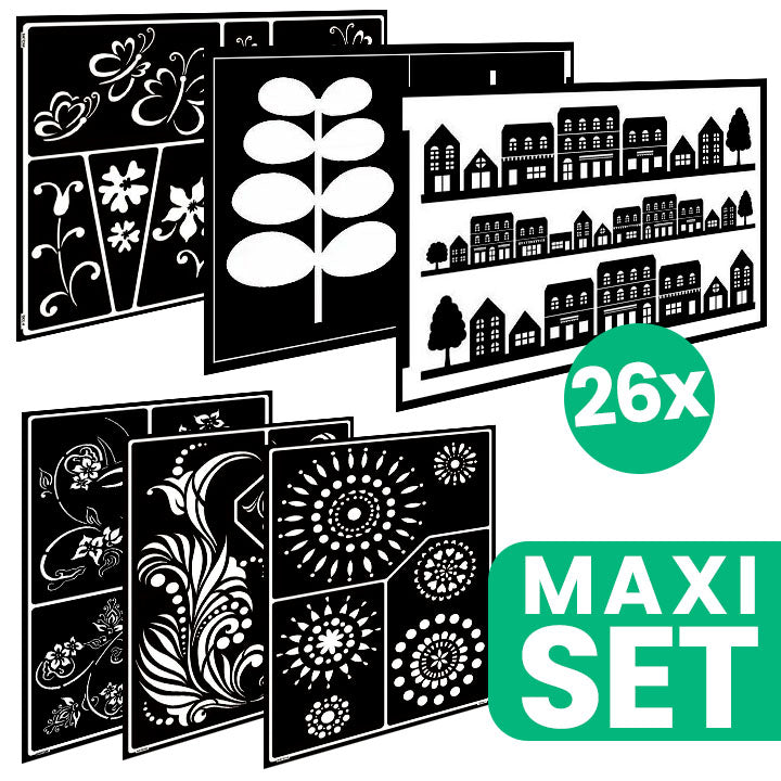 Veľká sada šablón na maľovanie FOLK ART motív - 26 ks rôzne veľkosti